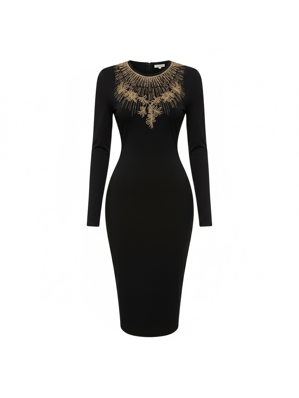 Black & Gold Embellished Sweater Midi Dress